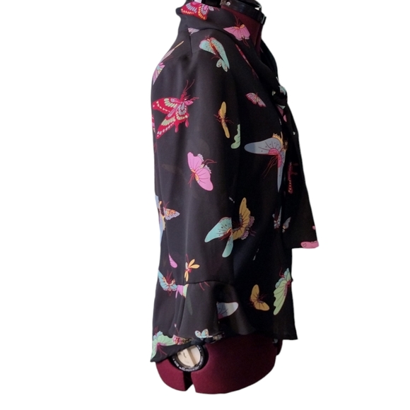 NWOT sheer butterfly blouse button up front closure size PM women's 3/4 sleeve - Picture 5 of 8